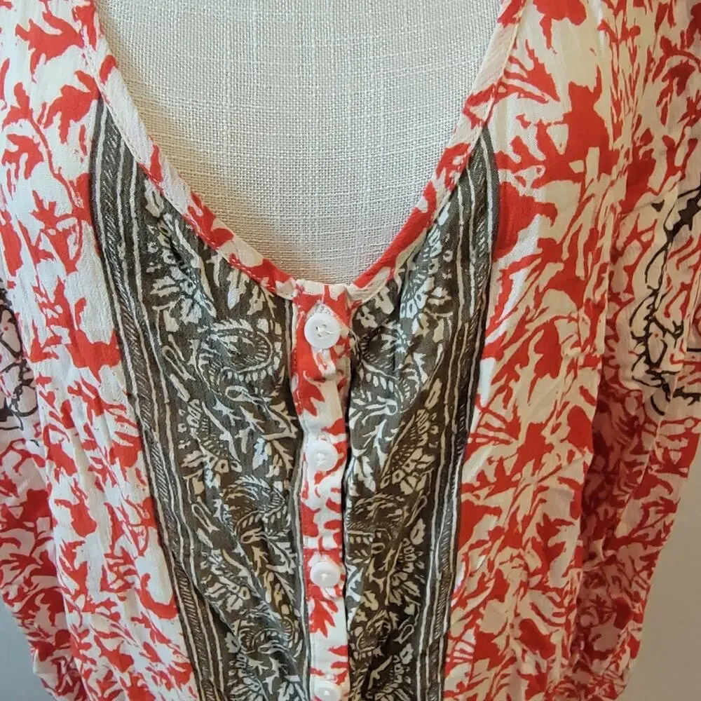 Free People Gardenia Floral Resort Romper Red Tie Waist Long Sleeve Size Medium